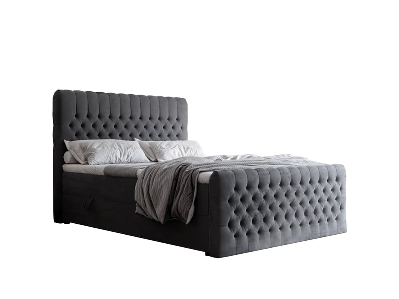  Lit adulte alba plus - 200x200 cm - matelas ressorts + surmatelas - coffre de rangement - velours dense hydrofuge gris ALBA PLUS - Conforama A