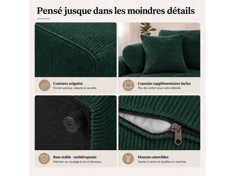 Canapé modulaire à compression, en tissu velours - Conforama R