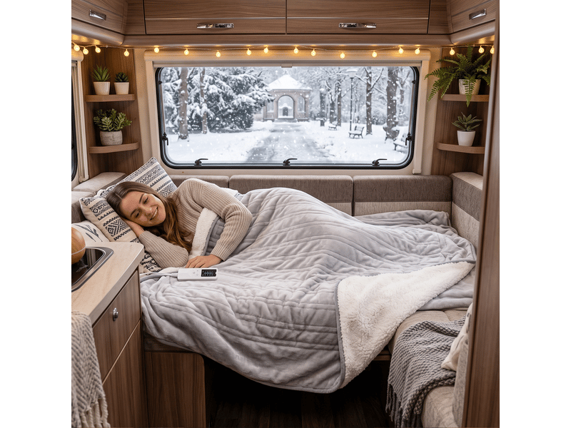  Nettlife couverture chauffante 200x180cm gris clair, 6 niveaux, minuterie 2-10h arrêt auto, double face flanelle &amp; sherpa, lavable, protection surchauffe  - Conforama C