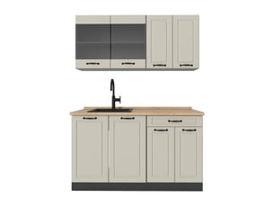 Vicco cuisine, sable campagneanthracite, 140cm plan de travail chêne doré