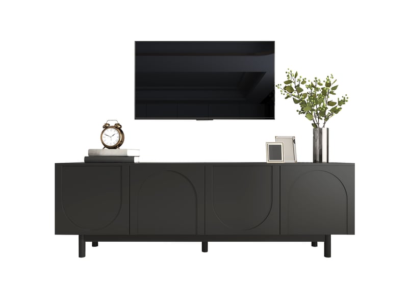  Meuble tv noir 175 x 38 x 56 cm, 4 portes push-to-open et étagères réglables  - Conforama A