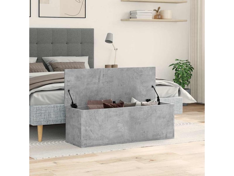  Boîte de rangement, coffre de rangement gris béton 102x35x35 cm bois d'ingénierie  - Conforama C