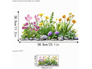 Autocollant pour vitre 30x60cm, motif fleurs multicolores – adhérence statique, déco intérieure-style 9