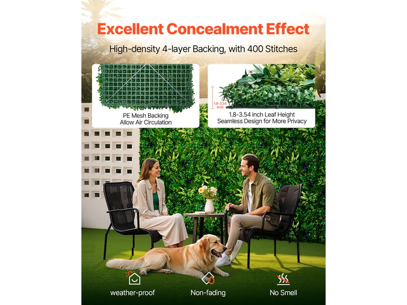 Mur vegetal artificiel, 8 pcs, panneau mural decoratif plante artificielle 3d emboitable, 50x50 cm, pour decoration interieure exterieure, couverture de cloture en lierre, brise-vue mural jardin  - Conforama C