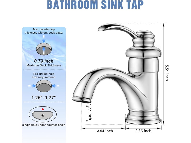 Robinet salle de bain rétro, monocommande mitigeur lavabo en laiton, moderne robinet de lavabo avec chaude et froide réglable, chromé 38''  - Conforama B