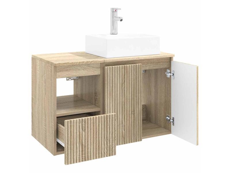  Ensemble de mobilier de salle de bain 2 pc chêne sonoma cf64131  - Conforama D