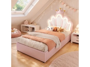 Lit avec rangement 90x200 cm MEUBLIV coloris rose