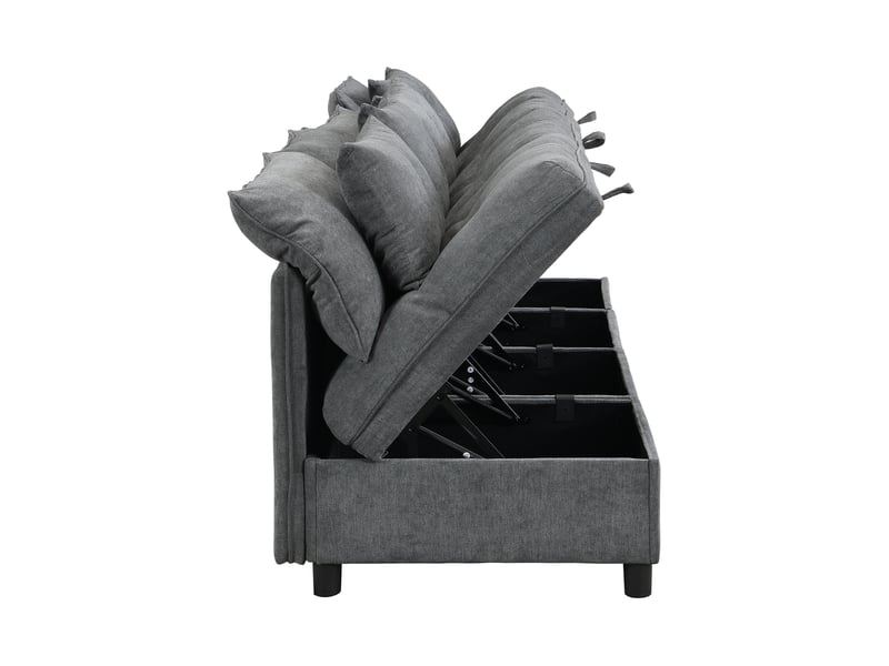  Canapé modulable 4 places en tissu chenille gris antique avec coffre de rangement et fonction couchage, design nuage, 274x76x87cm  - Conforama W