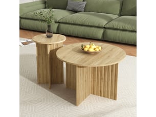 Lot de 2 tables basses rondes ø76ø40 cm, tables gigognes, style scandinave, structure mdf et panneaux pour salon - naturel