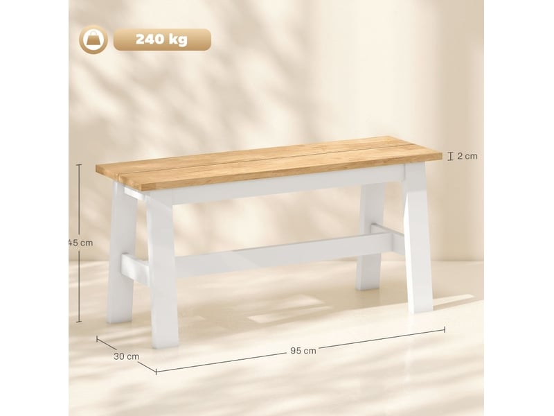 Banc 2 places 95 x 30 x 45 cm chêne et blanc en bois d'hévéa, pour salle à manger, salon ou entrée  - Conforama C