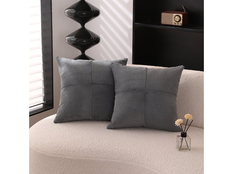  Coussin carré en tissu côtelé gris 45x45 cm  - Conforama D