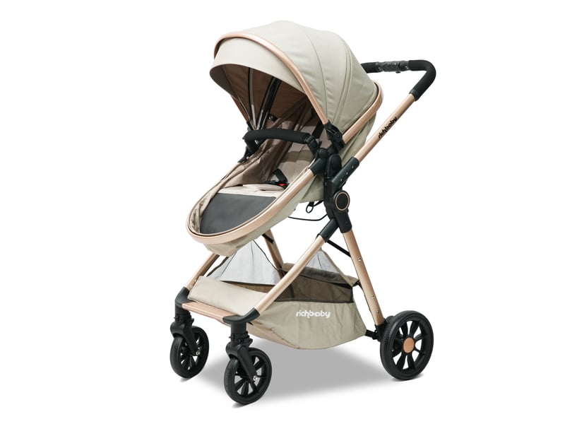 Poussette combinée 80 x 62 x 106 cm beige en tissu et mesh, siège réversible, pliage rapide, naissance à 36 mois - Conforama B