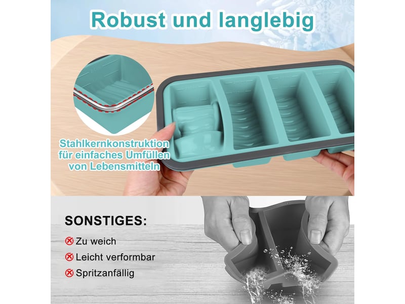 Moule à soupe en silicone avec couvercle, boîte à lunch compartimentée, 4 compartiments, 1000 ml, ensemble de 2 pièces, bleu ZYS01846LHY - Conforama C