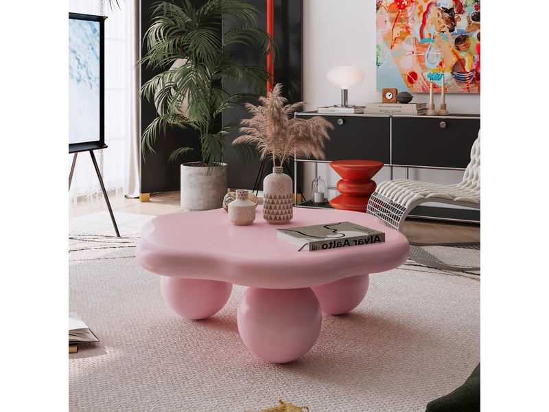  Table basse nuage 79x79 cm, rose, pieds boule Fay Lum - Conforama D