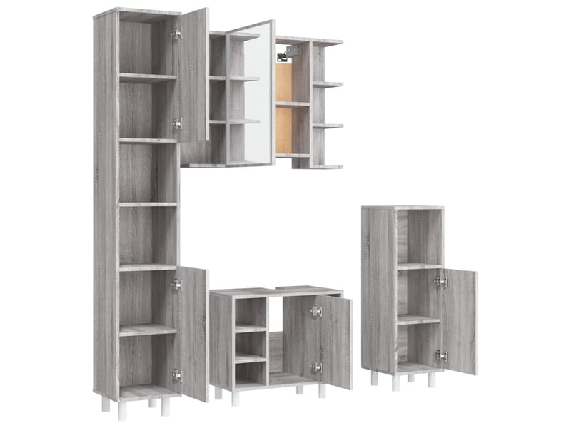  Ensemble d'armoires de salle de bain 4 pcs sonoma gris cf63027  - Conforama D
