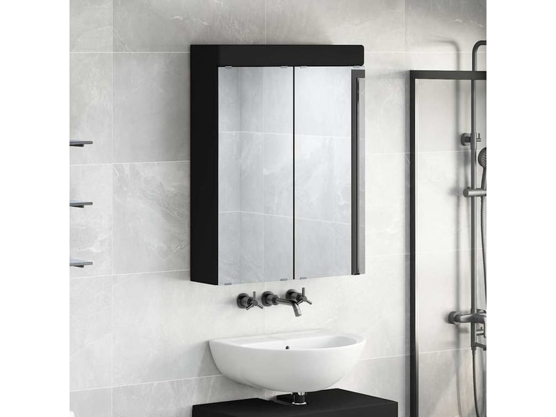  Amoire de salle de bain avec miroir, cabinet de salle de bain tulum noir cf64963  - Conforama D