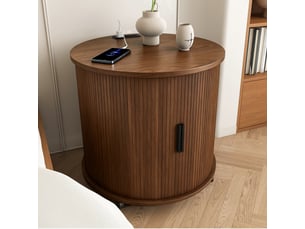 Table de nuit cylindrique - station de charge intégrée (prise + 2 usb) - porte coulissante silencieuse