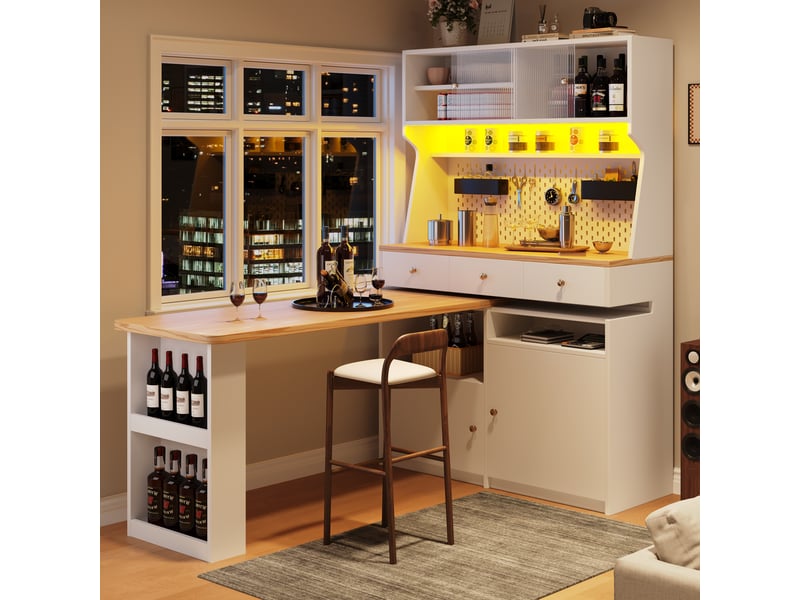  Buffet de cuisine 4 portes 3 tiroirs - 137 cm blanc led mdf buffet de cuisine blanc - Conforama D
