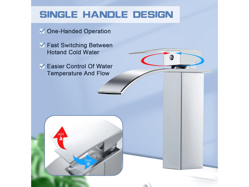  Robinet de salle de bain cascade moderne, élégant mitigeur laiton chromé, eau chaude et froide, connexion g 38  - Conforama C