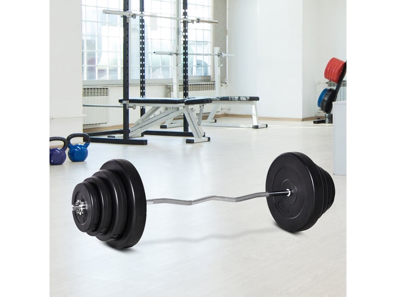  Barre et disque de 70 kg avec poignée antidérapante, acier et plastique, noir  - Conforama D