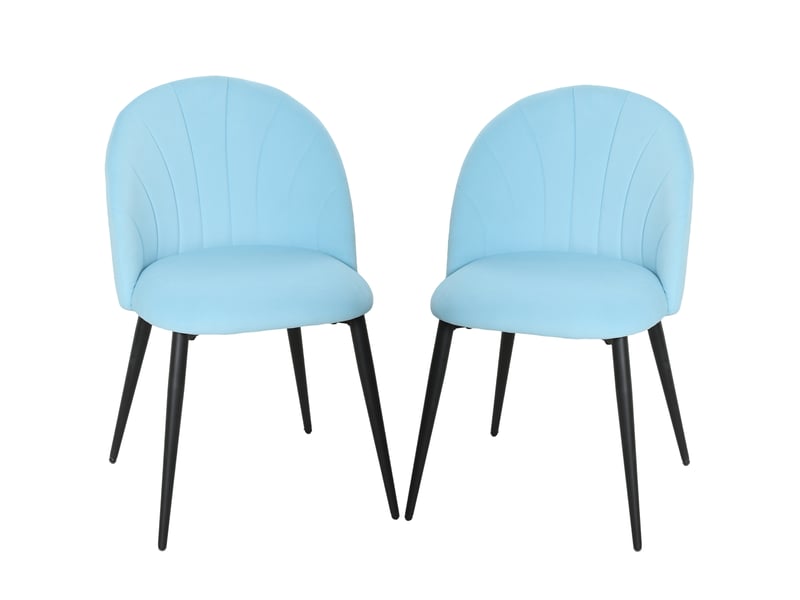  Lot de 2 chaises de salle à manger rembourrées avec dossier coquille en velours bleu ciel dimensions 52x55x79 cm  - Conforama E
