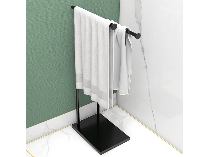  Porte-serviettes sur pied en acier avec 2 barres support noir - pour serviette 35,5l x 20p x 78h cm  - Conforama W