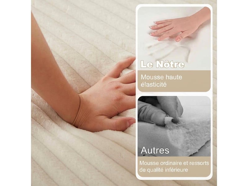  Canapé minimaliste en velours côtelé de 235 cm aux lignes courbes et dossier en pente douce, livré avec deux coussins.  - Conforama C
