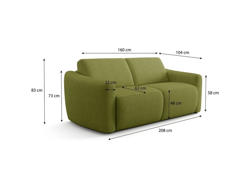  Canapé droit convertible 3 places en tissu chenille vert olive - ouverture express - suzie Suzie - Conforama D