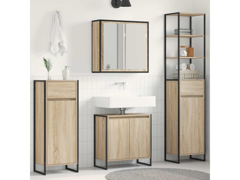 Ensemble de mobilier de salle de bain 4 pièces chêne sonoma cf64550 - Conforama B