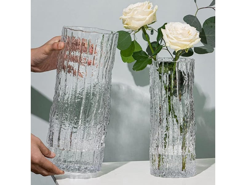  Vase cylindrique en verre transparent fait à la main 30 x 10 cm  - Conforama C