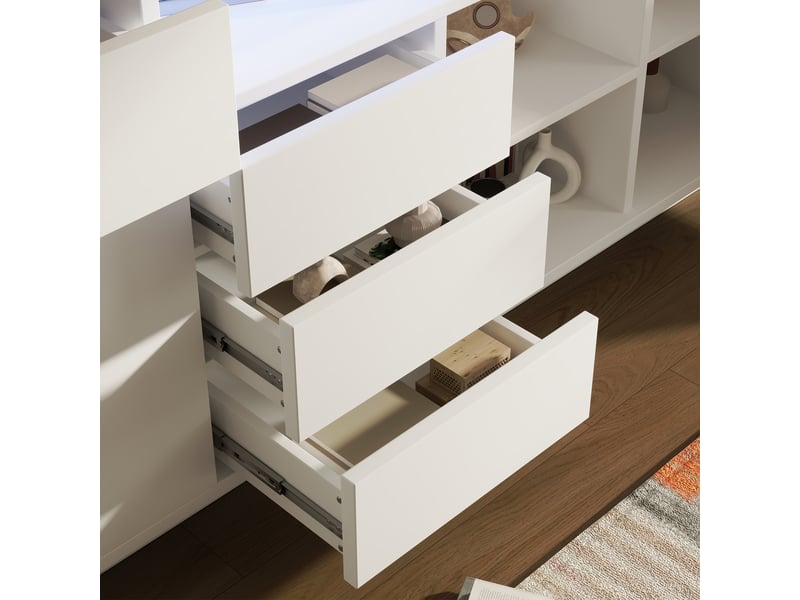 Buffet avec éclairage led 2 portes 4 tiroirs en mdf blanc 160 x 40 x 75 cm - Conforama E