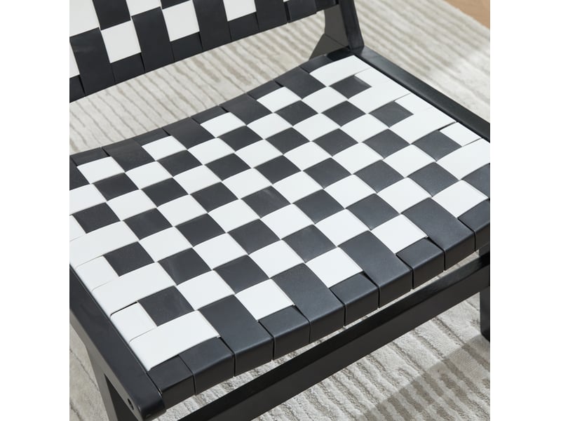  Lot de 1 chaise de loisirs sans accoudoirs noir 71x66x72 cm, tressage pu cadre bois motif damier bicolore  - Conforama E
