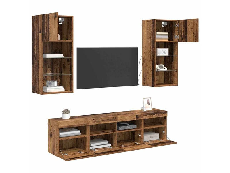  Unités murales tv avec led 5 pcs bois ancien bois d'ingénierie shl76347  - Conforama C
