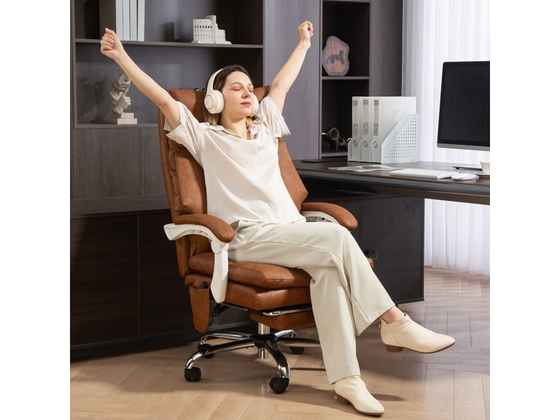  Ilenville fauteuil bureau ergonomique inclinable repose pieds camel vieilli  - Conforama D