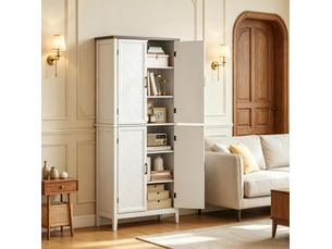 Buffet de cuisine haut avec 4 portes, 6 niveaux et 4 étagères réglables, blanc