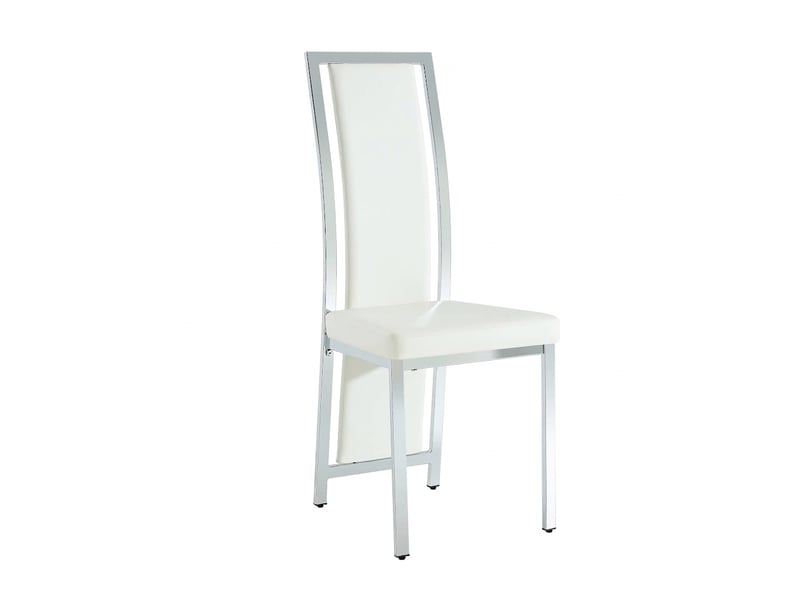  Lot de 4 chaises de salle à manger en cuir pu blanc avec cadre en métal argenté, dossier haut 109 cm  - Conforama A