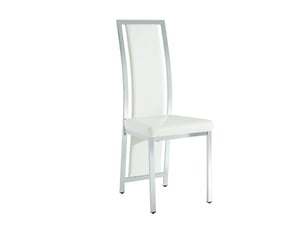Lot de 4 chaises de salle à manger en cuir pu blanc avec cadre en métal argenté, dossier haut 109 cm