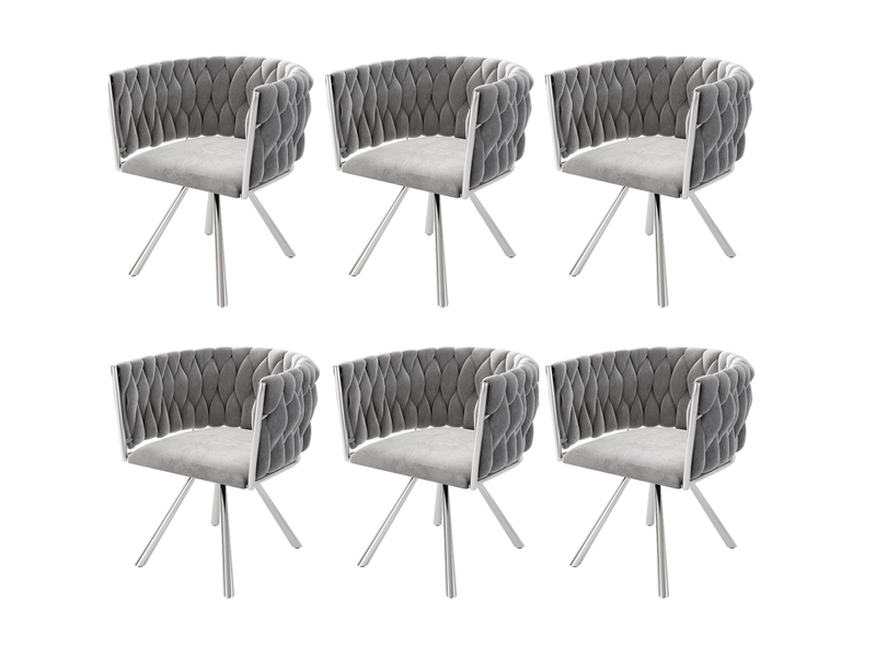  Chaise de salle à manger pivotante, lot de 6, dossier incurvé et pieds en acier, en velours gris et argenté  - Conforama A
