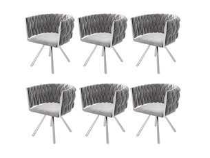 Chaise de salle à manger pivotante, lot de 6, dossier incurvé et pieds en acier, en velours gris et argenté