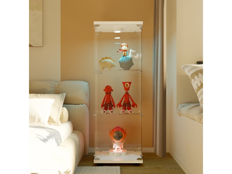  Vitrine en verre 3 niveaux simple porte avec éclairage led - 42 x 36 x 125 cm - blanc - armoire d'exposition - éclairage led  - Conforama D