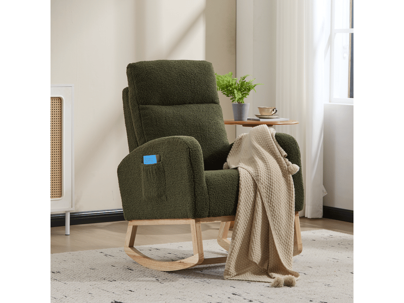  Fauteuil à bascule - fauteuil berçant moderne à dossier haut en polaire douce, idéal pour l'allaitement, vert  - Conforama A