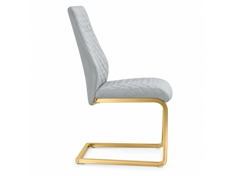  Lot de 2 chaises de salle à manger à dossier haut  - rembourrage 5 cm, pu gris clair et métal doré  - Conforama A
