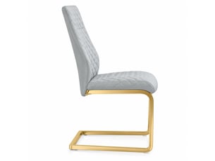 Lot de 2 chaises de salle à manger à dossier haut  - rembourrage 5 cm, pu gris clair et métal doré