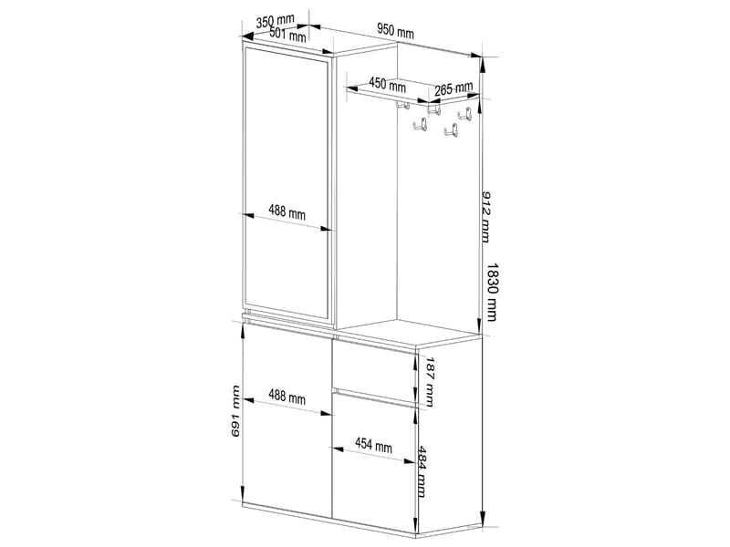  Ensemble de meubles d'entrée entro chêne craft avec armoire et miroir 95 cm 3 portes 1 tiroir 7 étagères 95x35x183 cm Ensemble d'entrée ENTRO - Conforama C