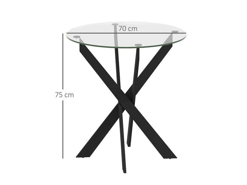  Table de salle à manger ronde pour 4 personnes avec plateau en verre trempé et pieds métalliques, pour cuisine, ø70 × 75 cm  - Conforama D