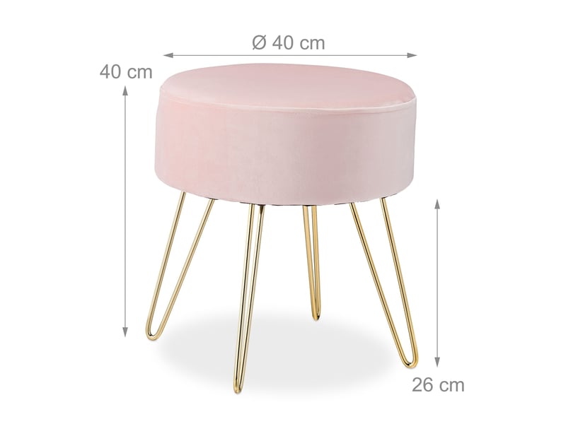  Pouf coiffeuse en velours moderne 40 x 45 cm assise décorative finition mate en velours rose poudré 13_0008312  - Conforama B