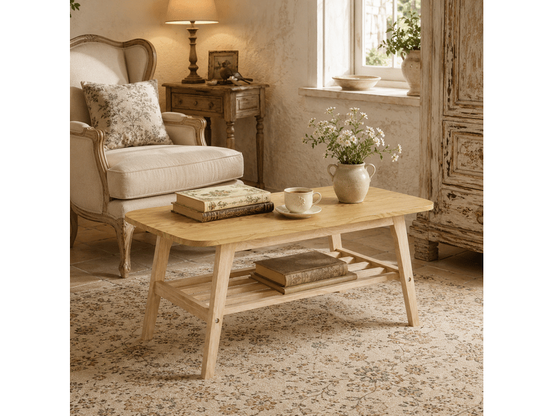  Table basse en bois 100 x 48 cm avec rangement à deux niveaux, couleur bois  - Conforama E