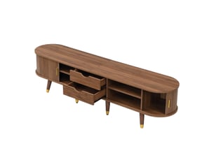 Meuble tv 175x38x45cm - portes coulissantes, avec 2 tiroirs et espace de rangement - design unique - mdf - noyer