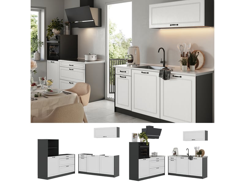  Vicco cuisine, blanc campagneanthracite, 160cm plan de travail anthracite  - Conforama D