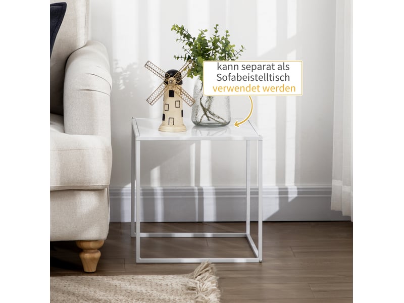  Tables basses gigognes carrées en lot de 2 avec structure en acier, charge 10 kg, style moderne, blanches pour salon  - Conforama E
